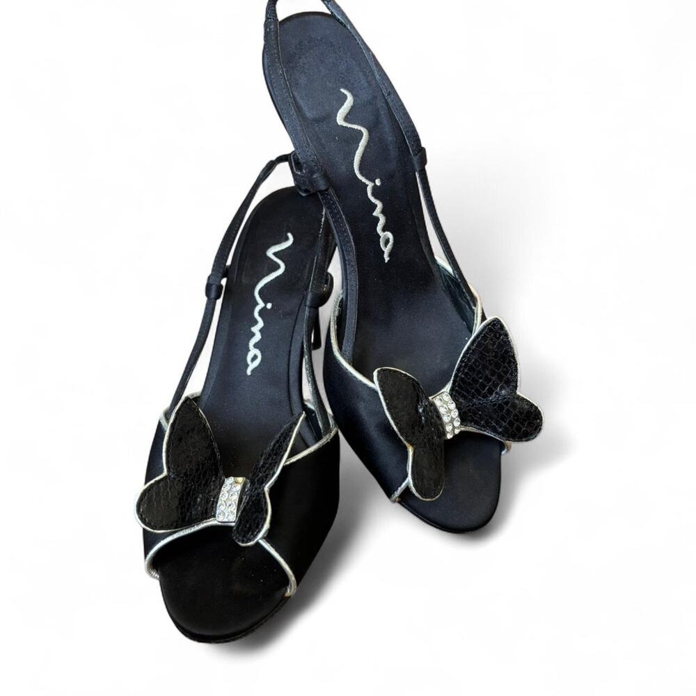 Y2K Nina black and white butterfly strapy heels